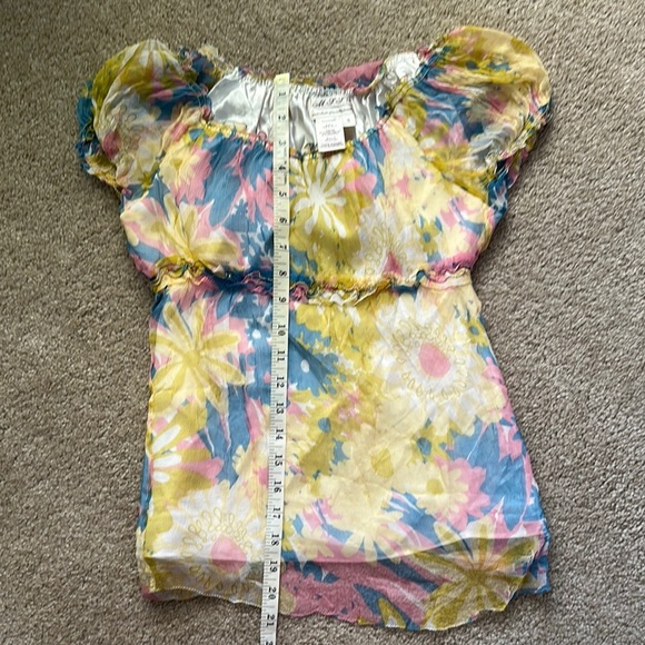 Vintage 100% Silk Pastel Top Floral Boho Women’s Small Fairycore Coquette Y2K - Picture 5 of 5